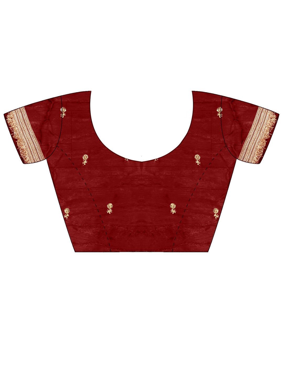 Saree mall Maroon Embellished Embroidered Satin Heavy Work Sarees Unstiched Blouse - right view