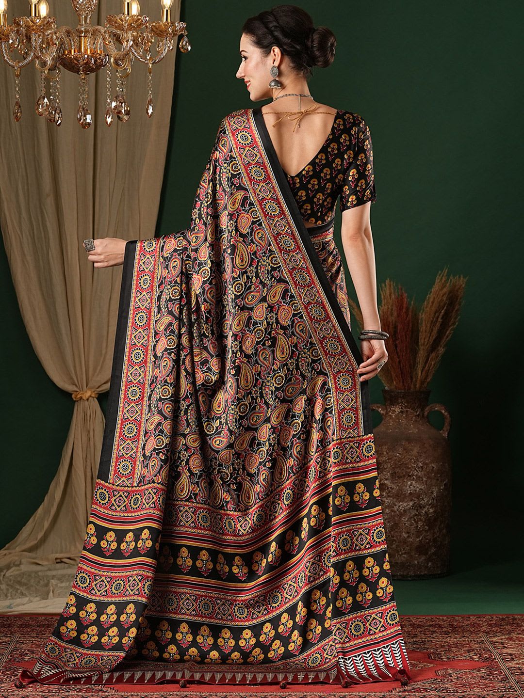 Anouk Ethnic Motifs Pure Crepe Saree - back view