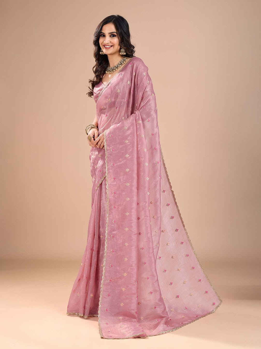 Anouk Ethnic Motifs Embroidered Sequinned Organza Saree - back view