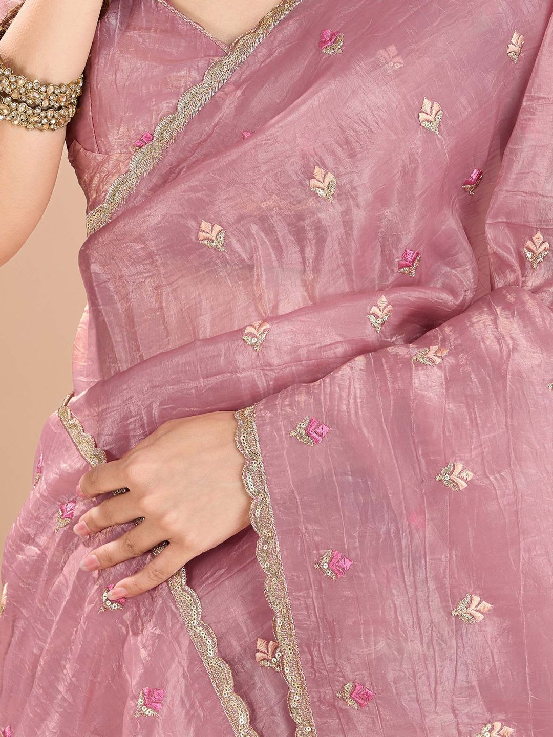 Anouk Ethnic Motifs Embroidered Sequinned Organza Saree - left view