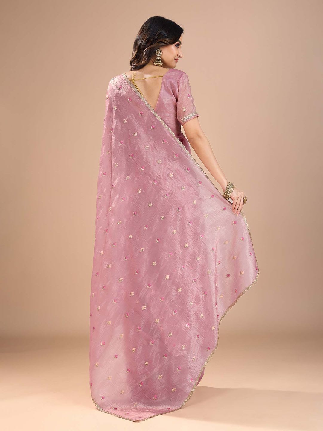 Anouk Ethnic Motifs Embroidered Sequinned Organza Saree - right view