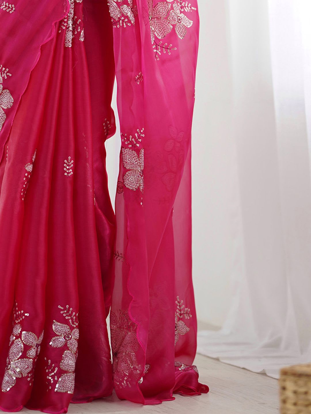 Anouk Ethnic Motifs Sequinned Organza Saree - left view
