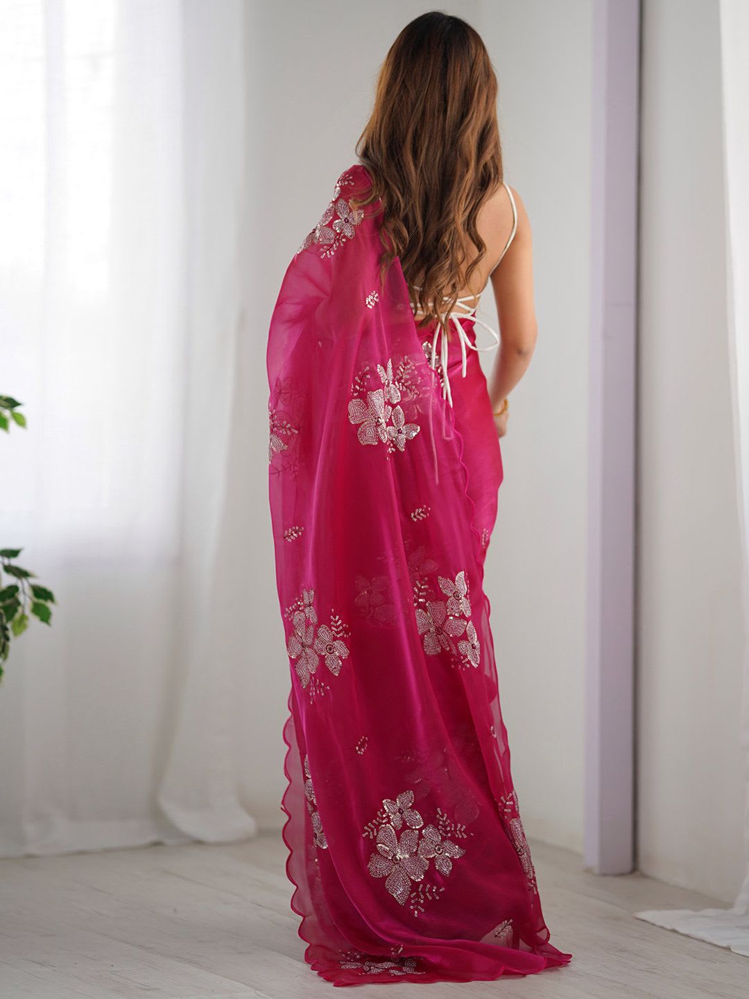 Anouk Ethnic Motifs Sequinned Organza Saree - right view