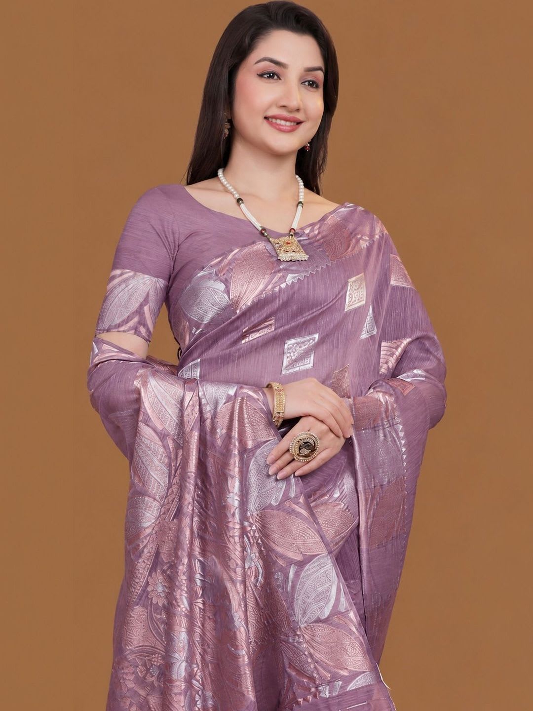Prisan Women Pink Purple Woven Cotton Saree with Unstitched Blouse - default view