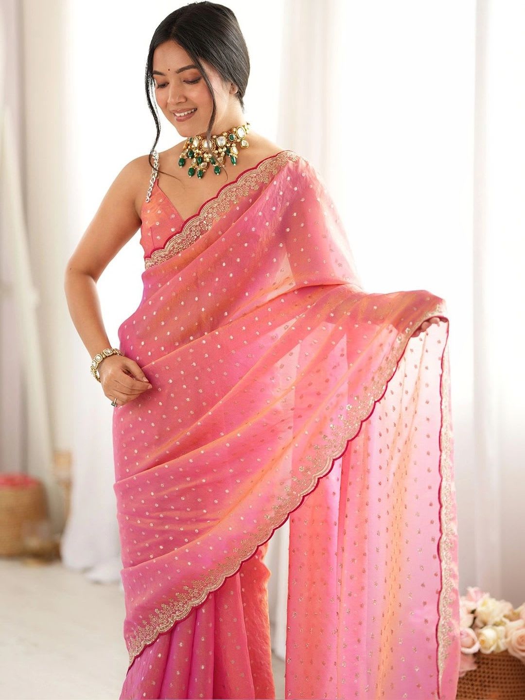 Anouk Embellished Embroidered Silk Blend Designer Saree - back view
