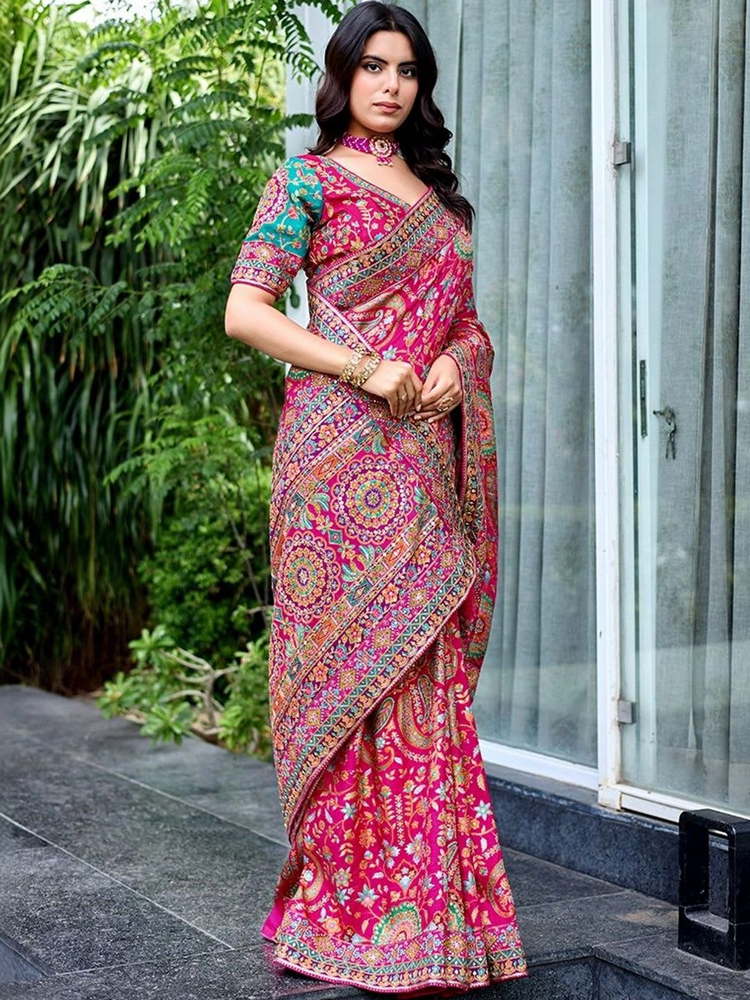 SP SAREES Embroidered Art Silk Banarasi Saree - back view
