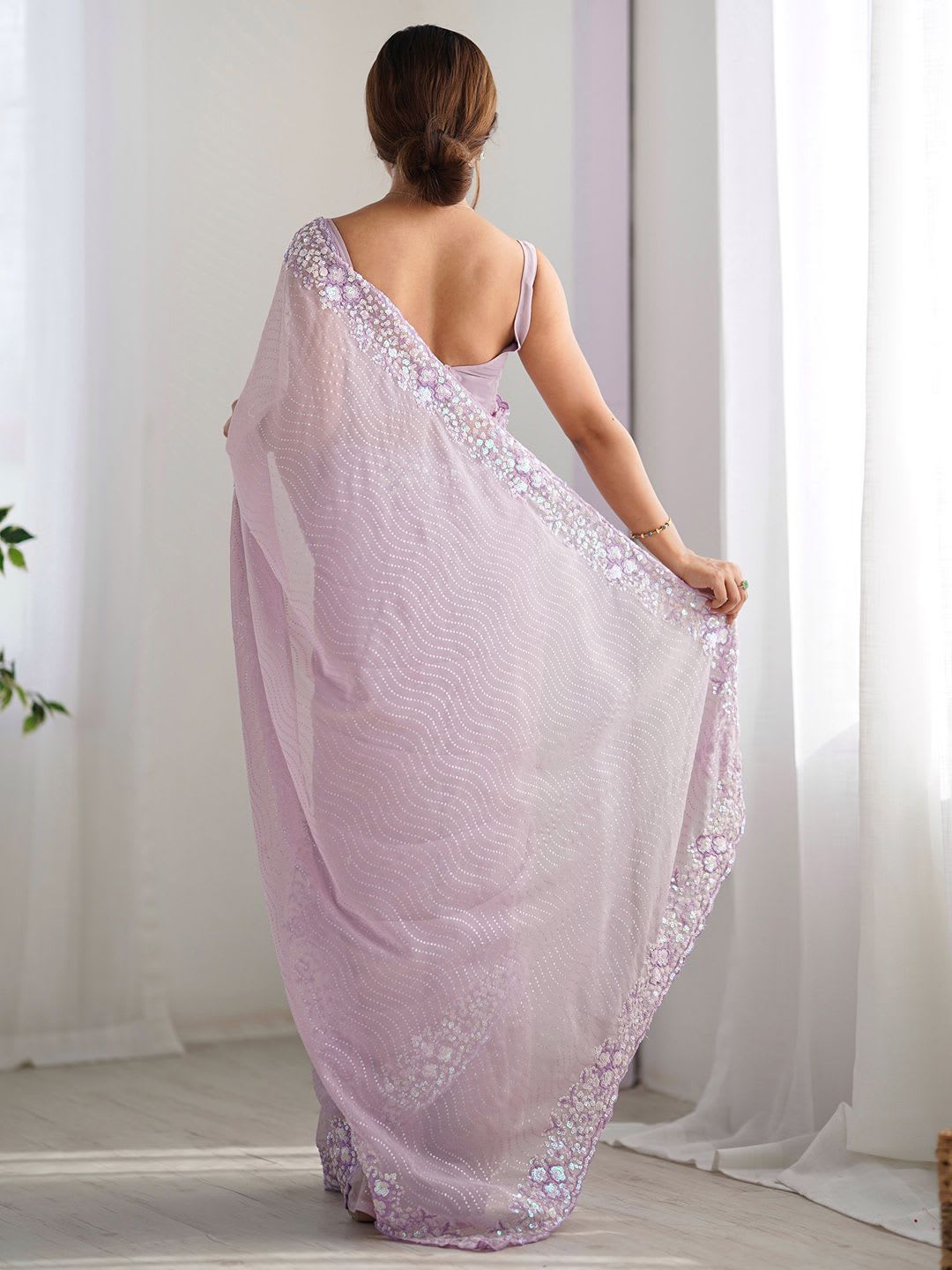 Anouk Embellished Sequinned Saree - back view