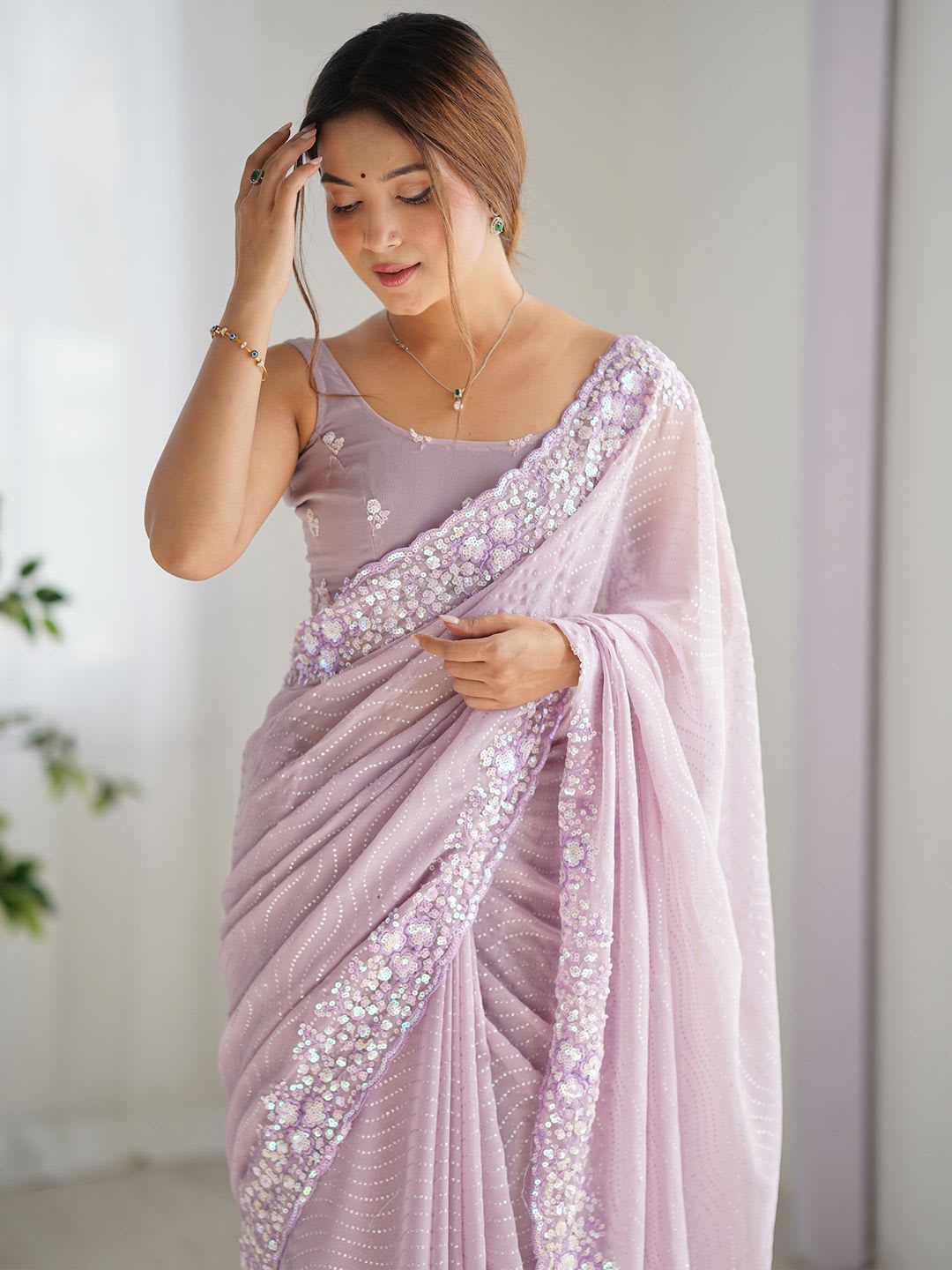 Anouk Embellished Sequinned Saree - left view