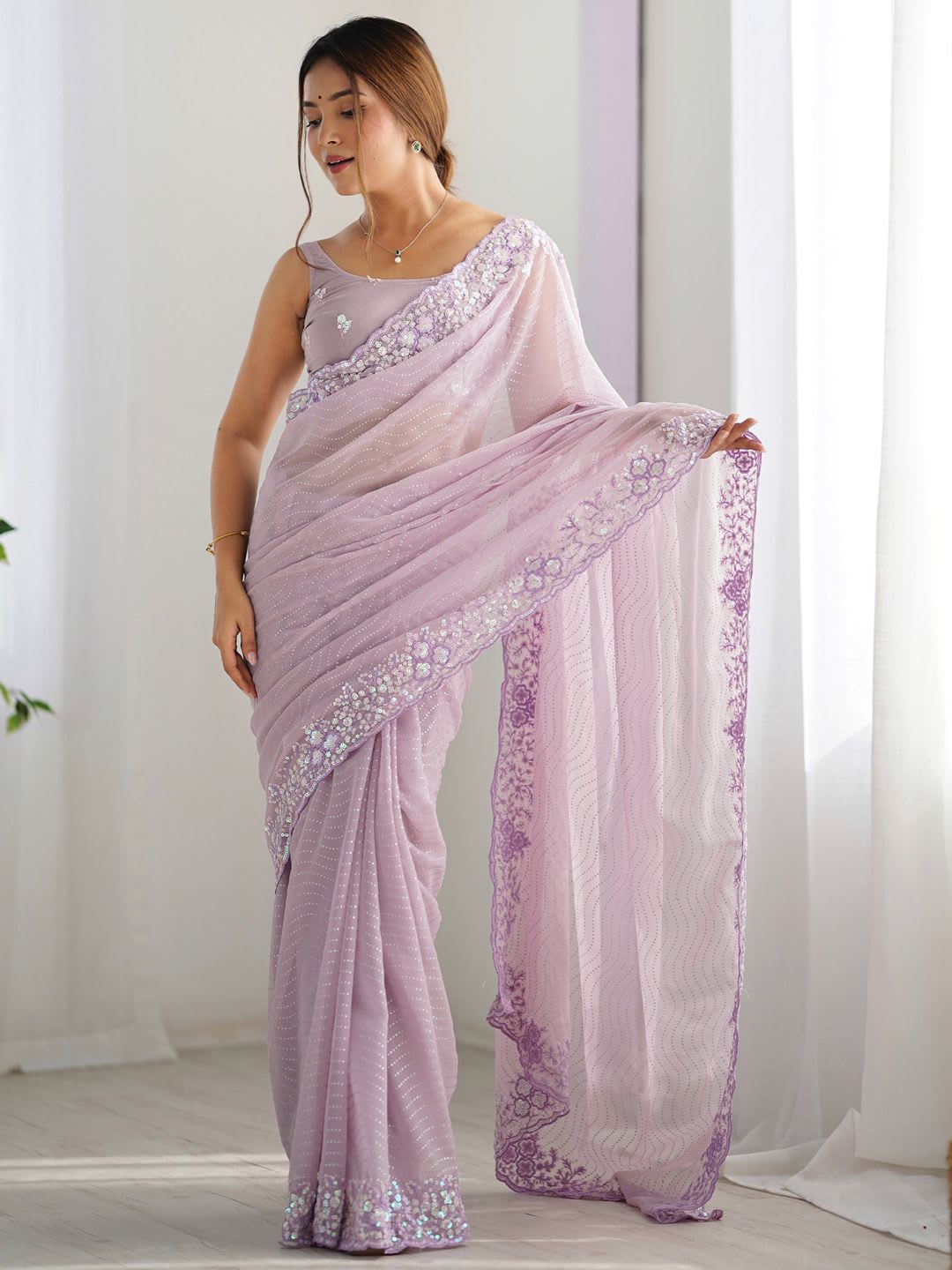 Anouk Embellished Sequinned Saree - right view