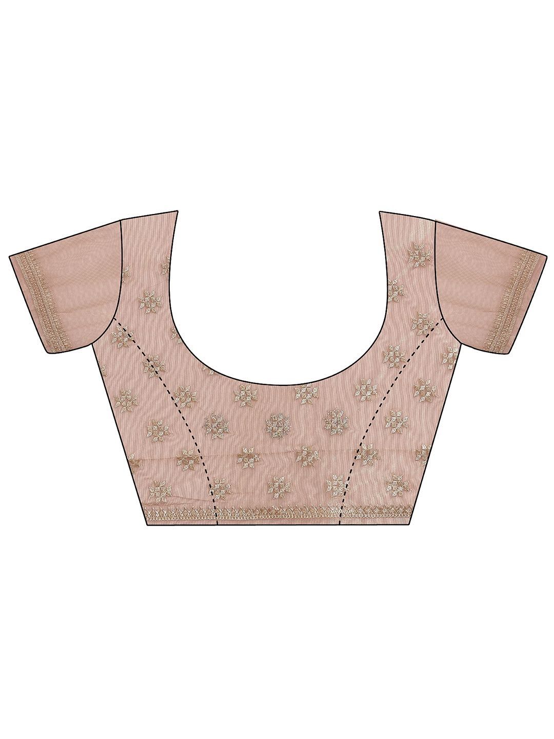Libas Lavender Embroidered Nylon Saree With Unstitched Blouse Piece - back view