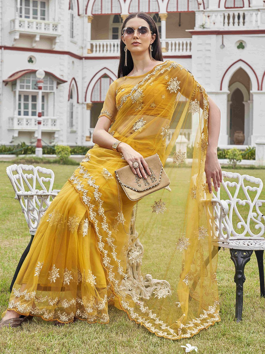 Tikhi Imli Embellished Embroidered Net Saree - default view
