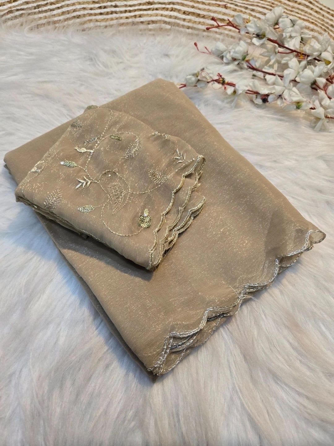 Shreevally Floral Embroidered Organza Designer Saree - right view