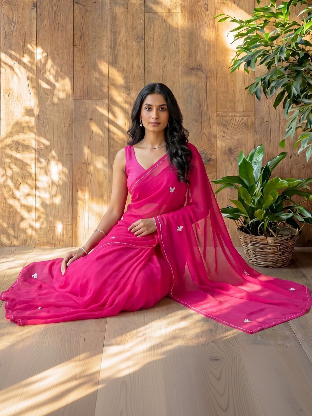 Anouk Floral Embroidered Poly Georgette Designer Saree - right view