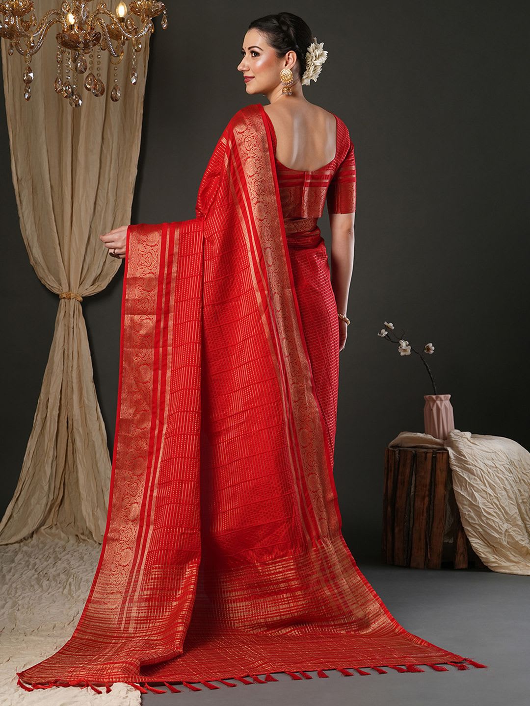 Anouk Woven Design Zari Banarasi Saree - back view