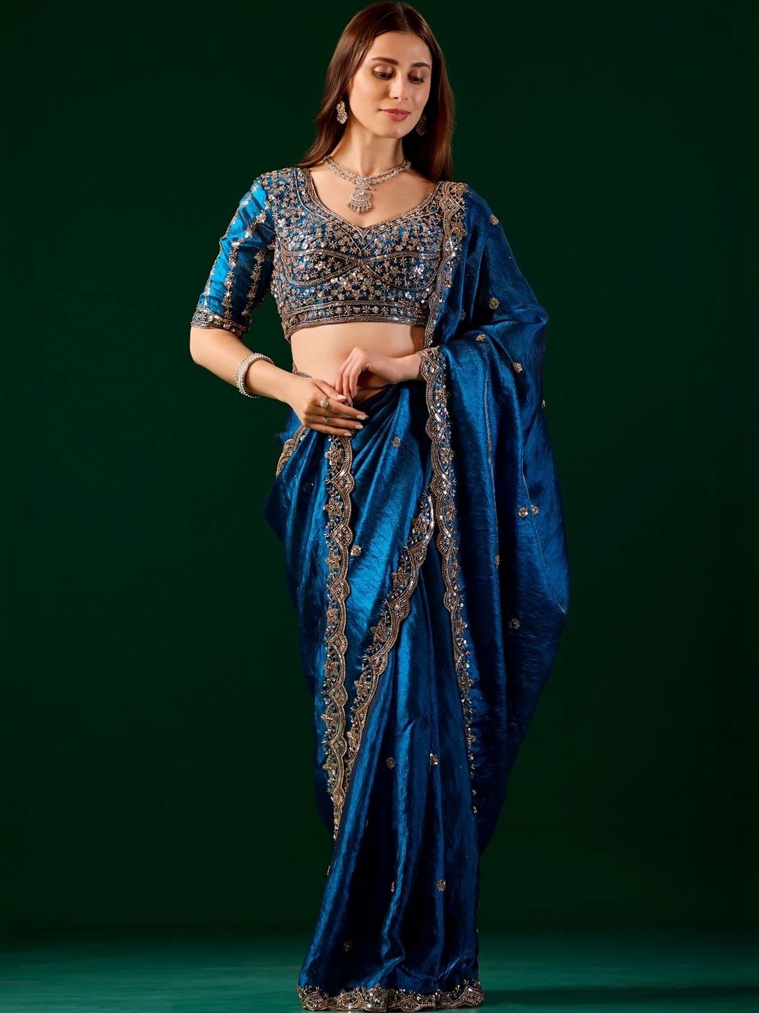 KANYAARI Nora Blue Saree Cutdana and beads Work - default view