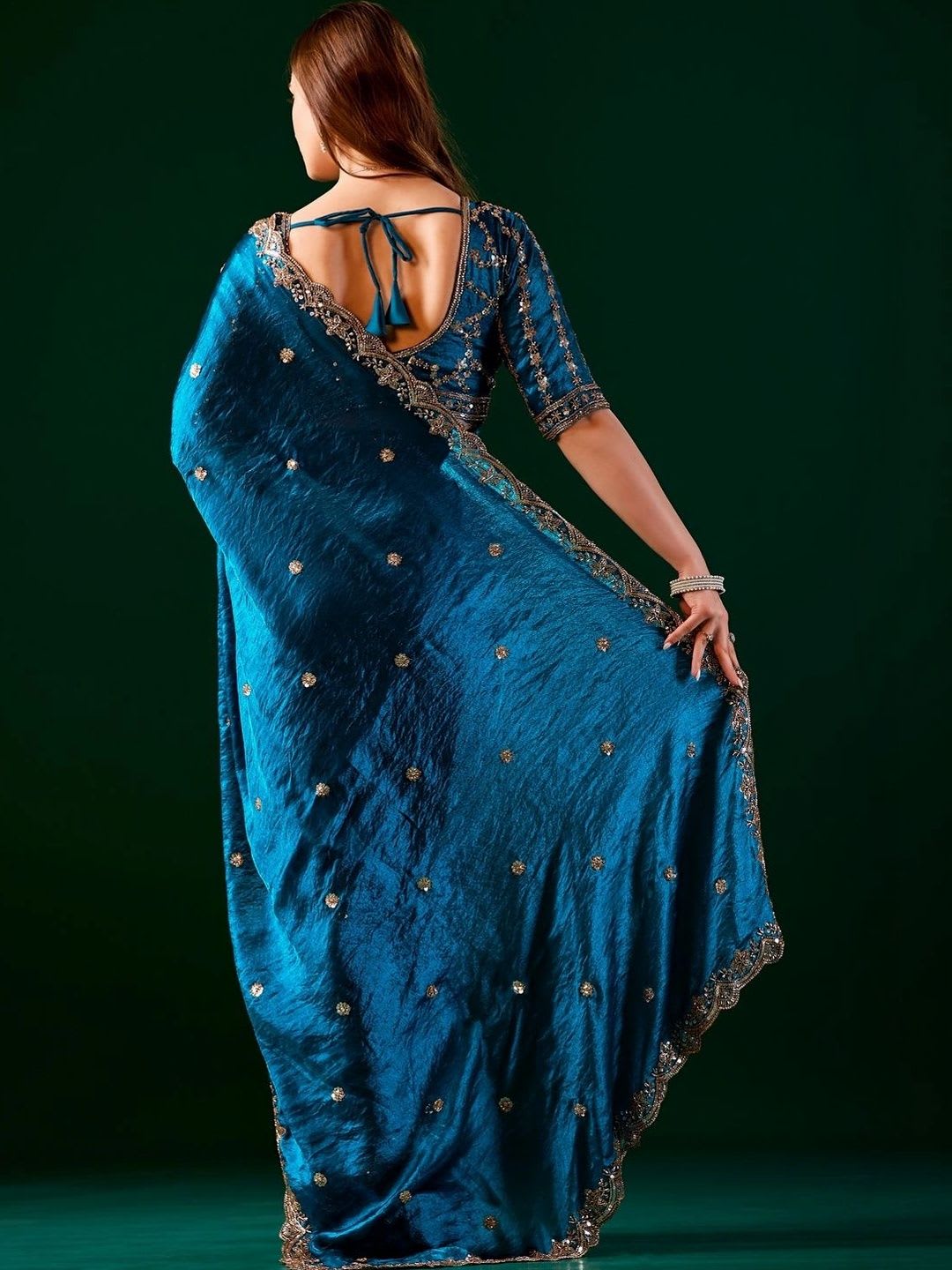 KANYAARI Nora Blue Saree Cutdana and beads Work - back view