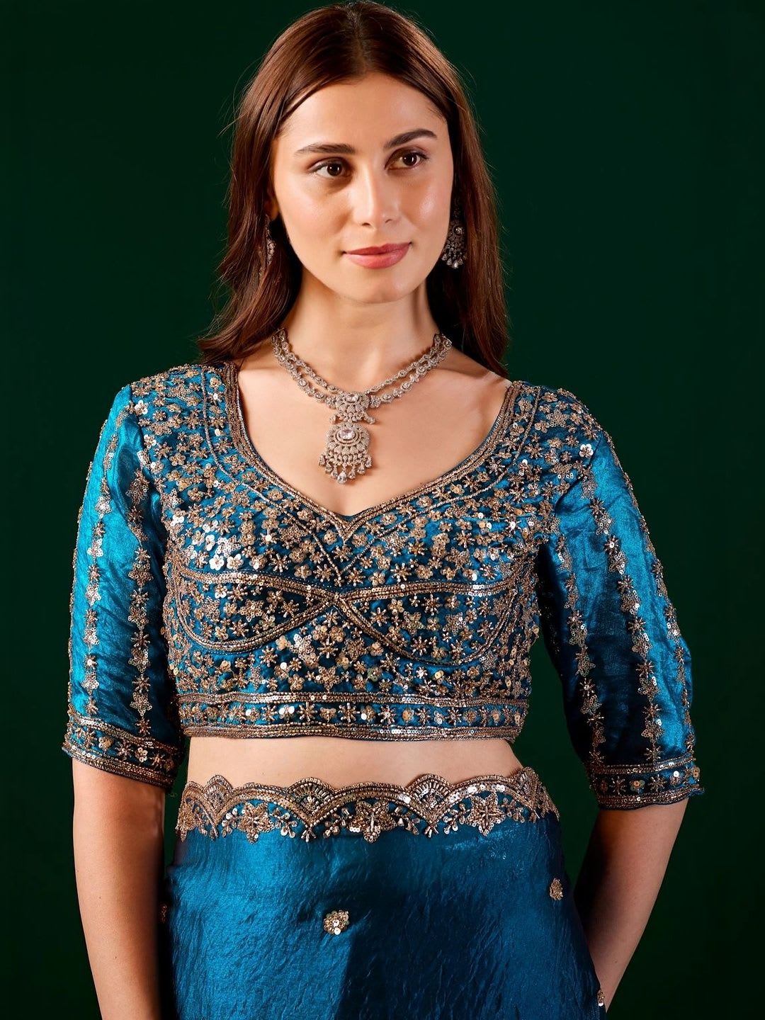 KANYAARI Nora Blue Saree Cutdana and beads Work - right view