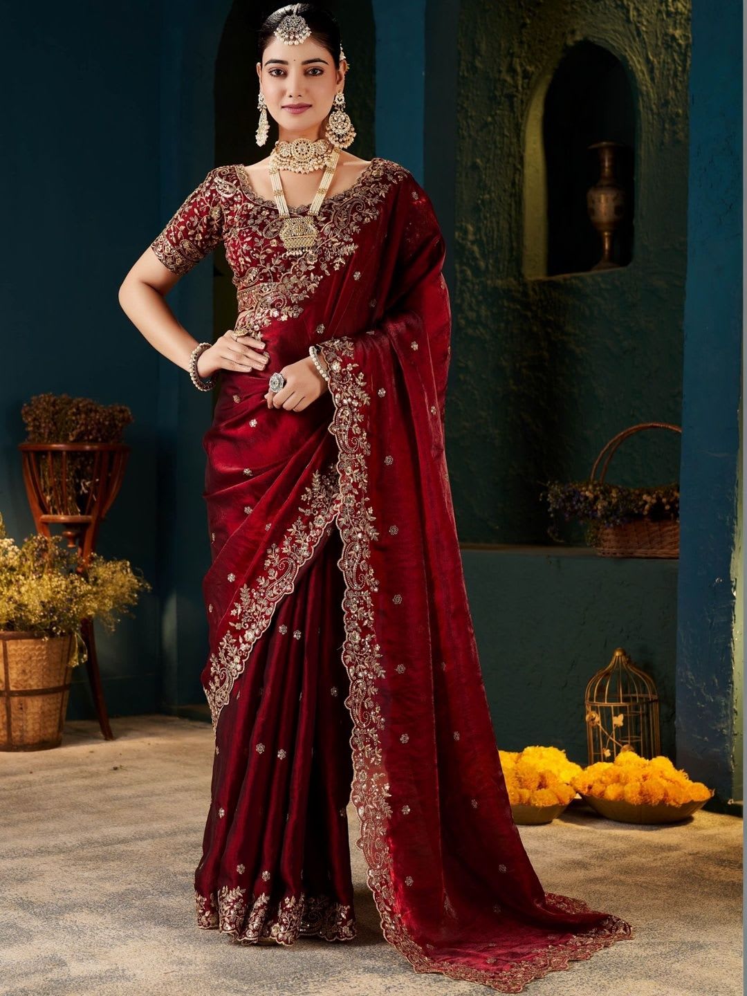 Zili Embellished Embroidered Art Silk Heavy Work Saree - default view