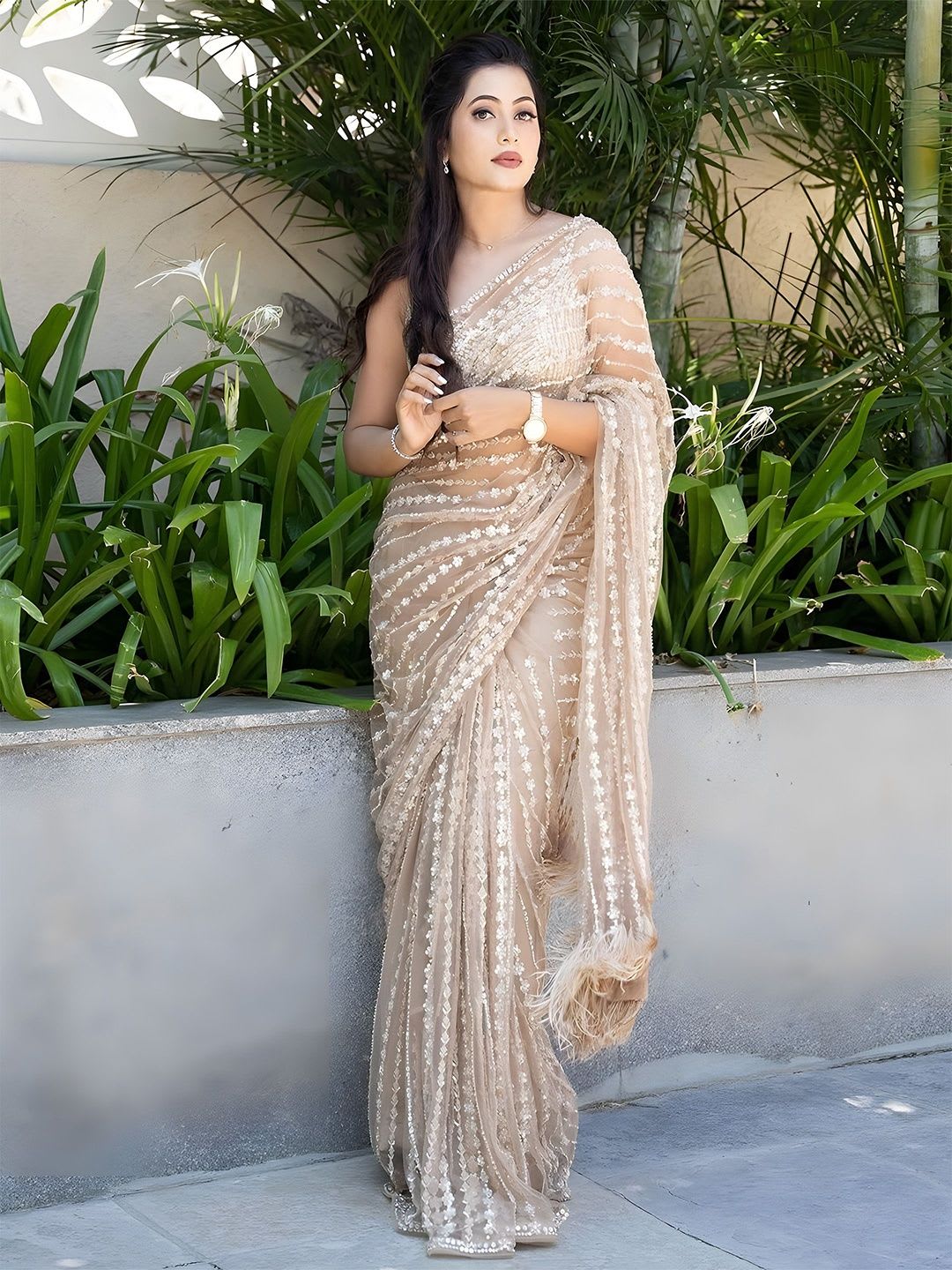 Anouk Embellished Sequinned Net Saree - default view