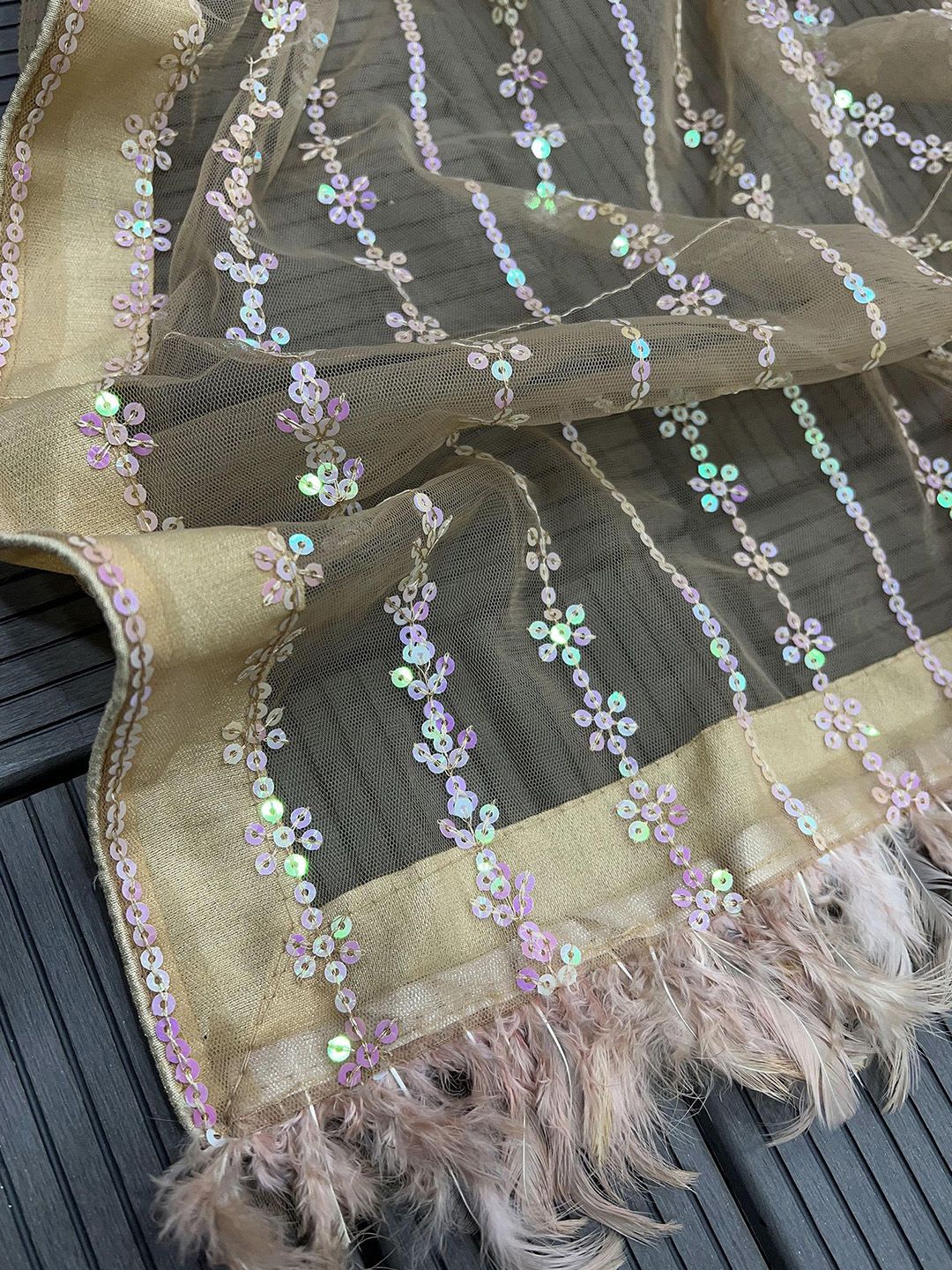 Anouk Embellished Sequinned Net Saree - right view