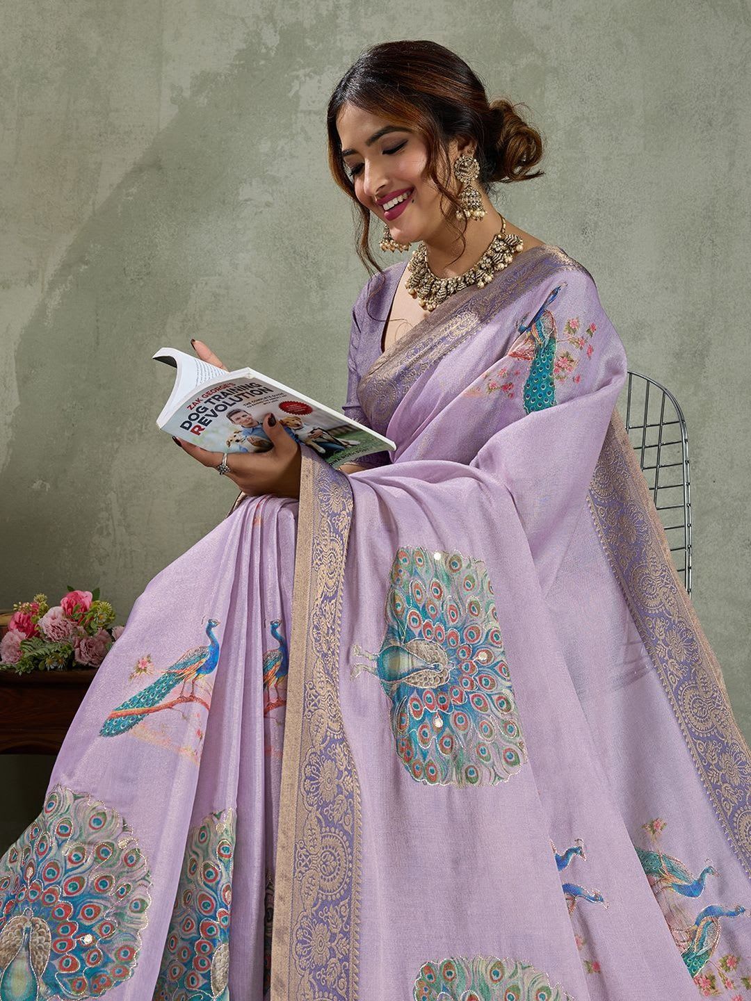 all about you Ethnic Motifs Printed Sequinned Tissue Kanjeevaram Saree - default view