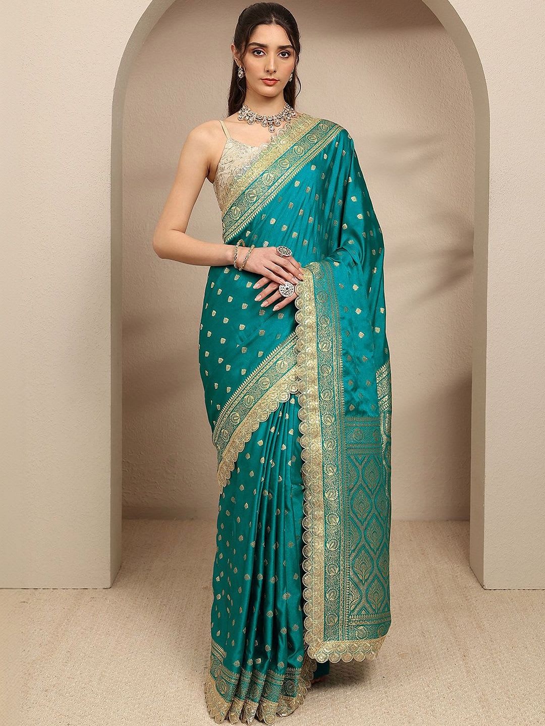 Libas Green Ethnic Motifs Woven Design Saree With Unstitched Blouse Piece - default view