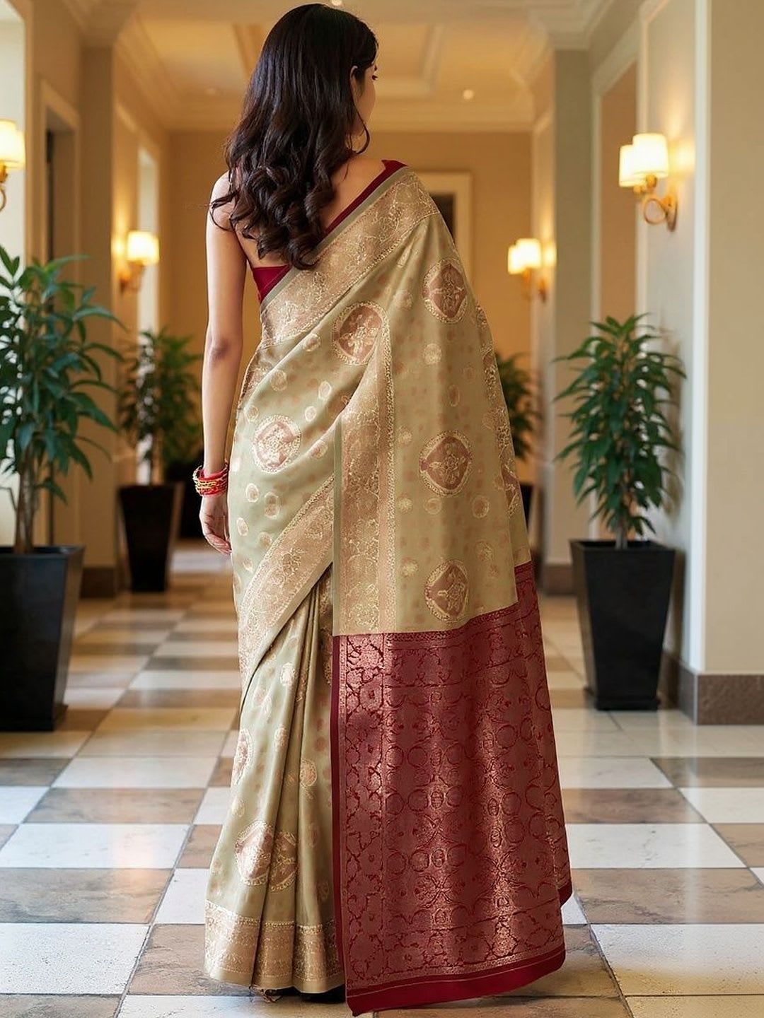 Moda Rapido Ethnic Motifs Zari Art Silk Heavy Work Saree - back view