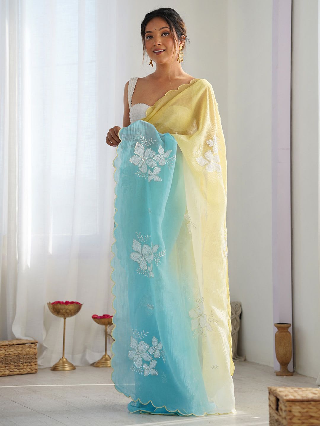 Anouk Women Embellished Sequinned Pure Chiffon Saree - back view