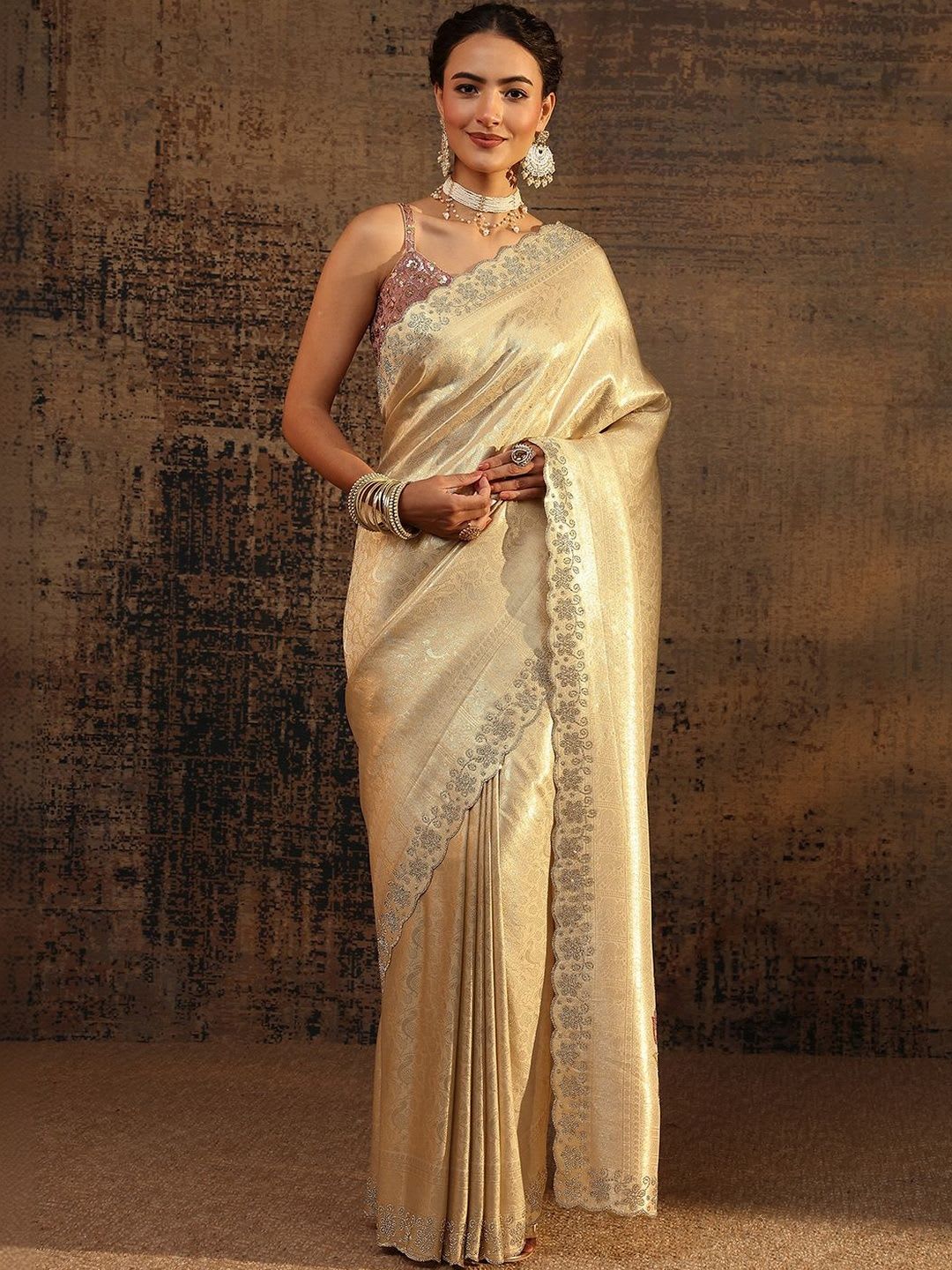 Libas Woven Design Embroidered Silk Blend Saree - back view