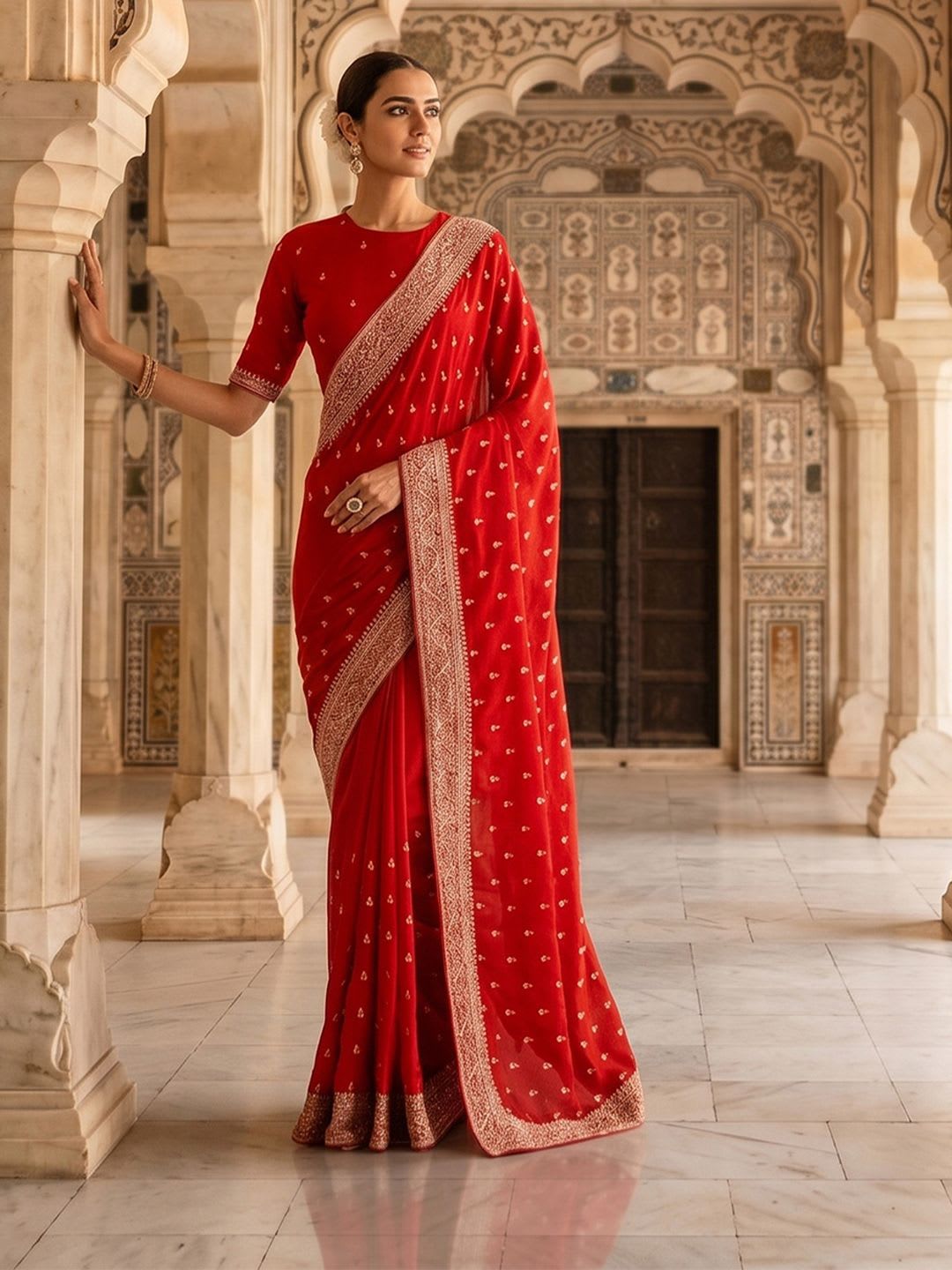 kasee Ethnic Motifs Embroidered Zari Saree - default view