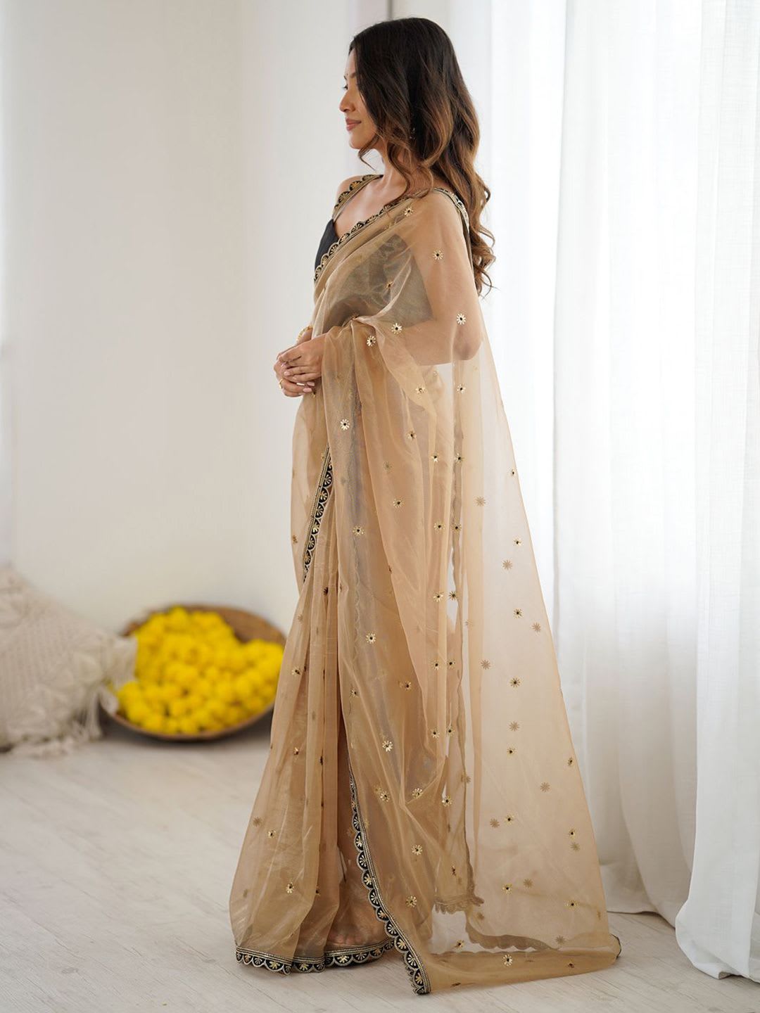 Saree mall Floral Embroidered Sequinned Net Heavy Work Sarees - back view