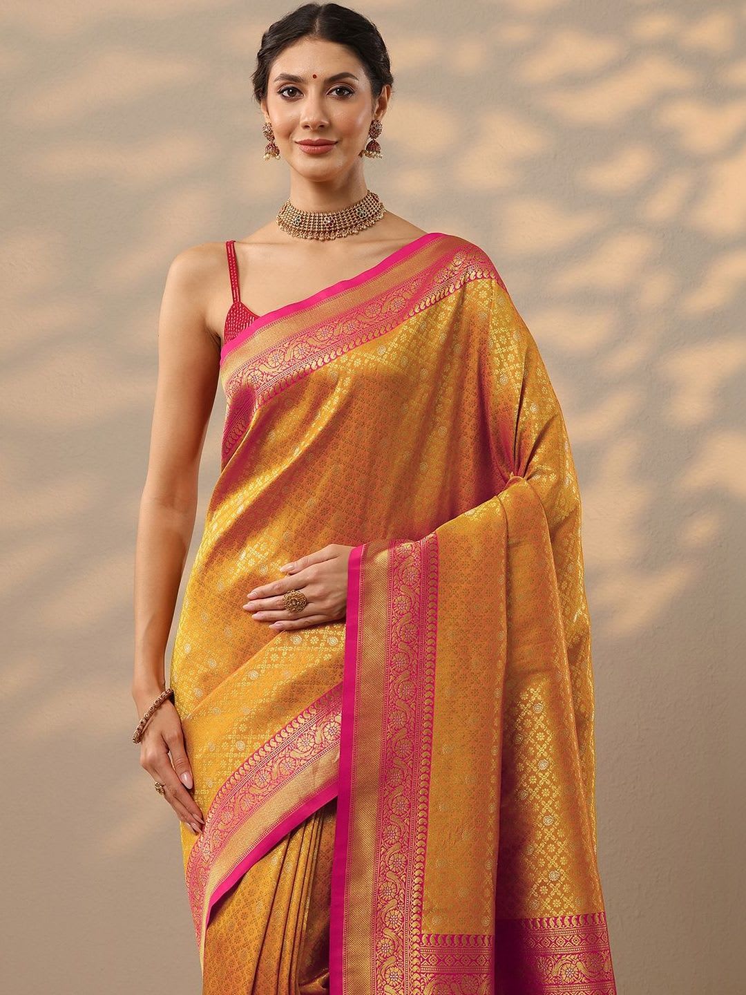Libas Orange Woven Design Kanjeevaram Saree With Unstitched Blouse Piece - right view