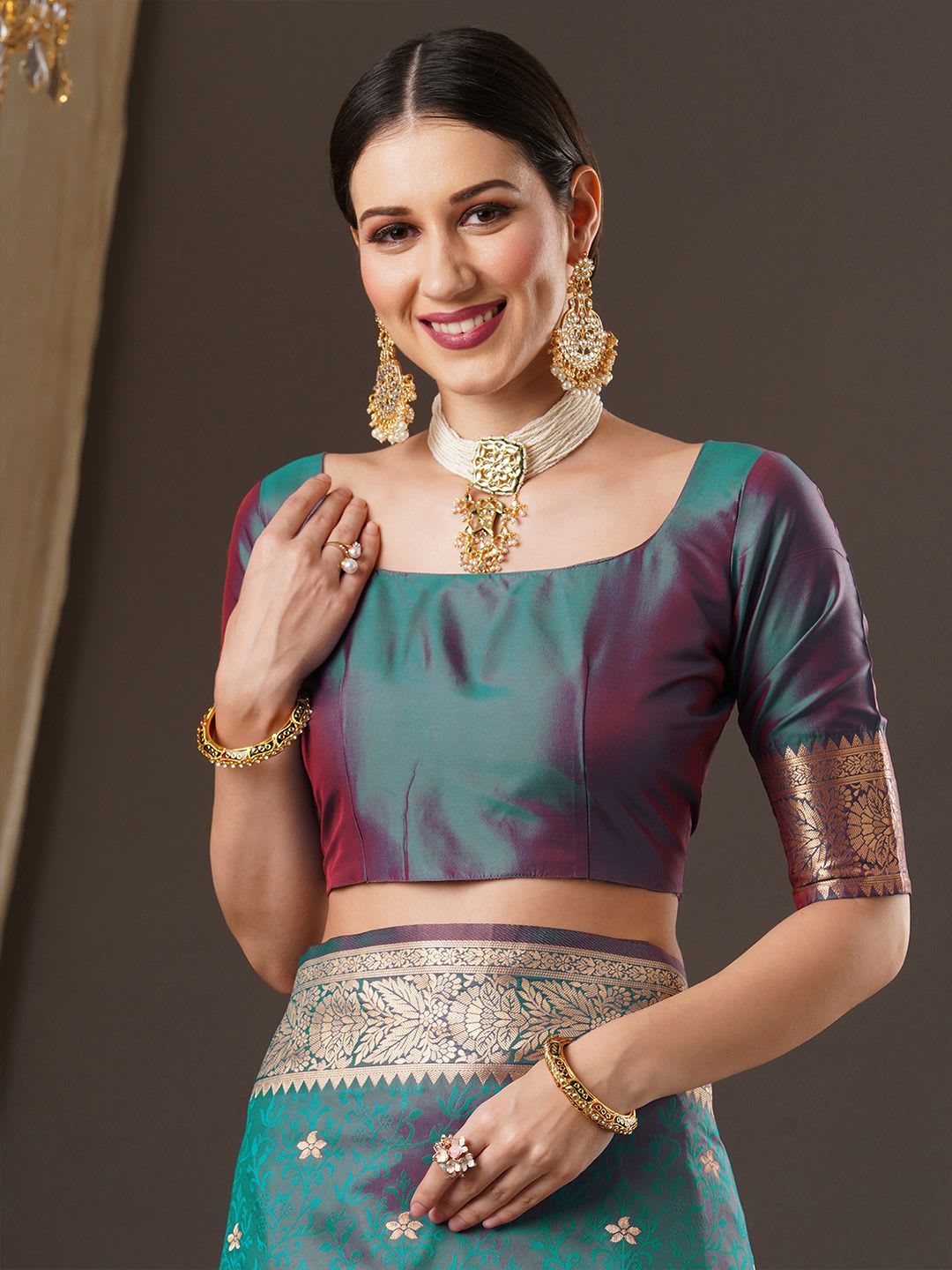 Anouk Woven Design Zari Banarasi Saree - left view