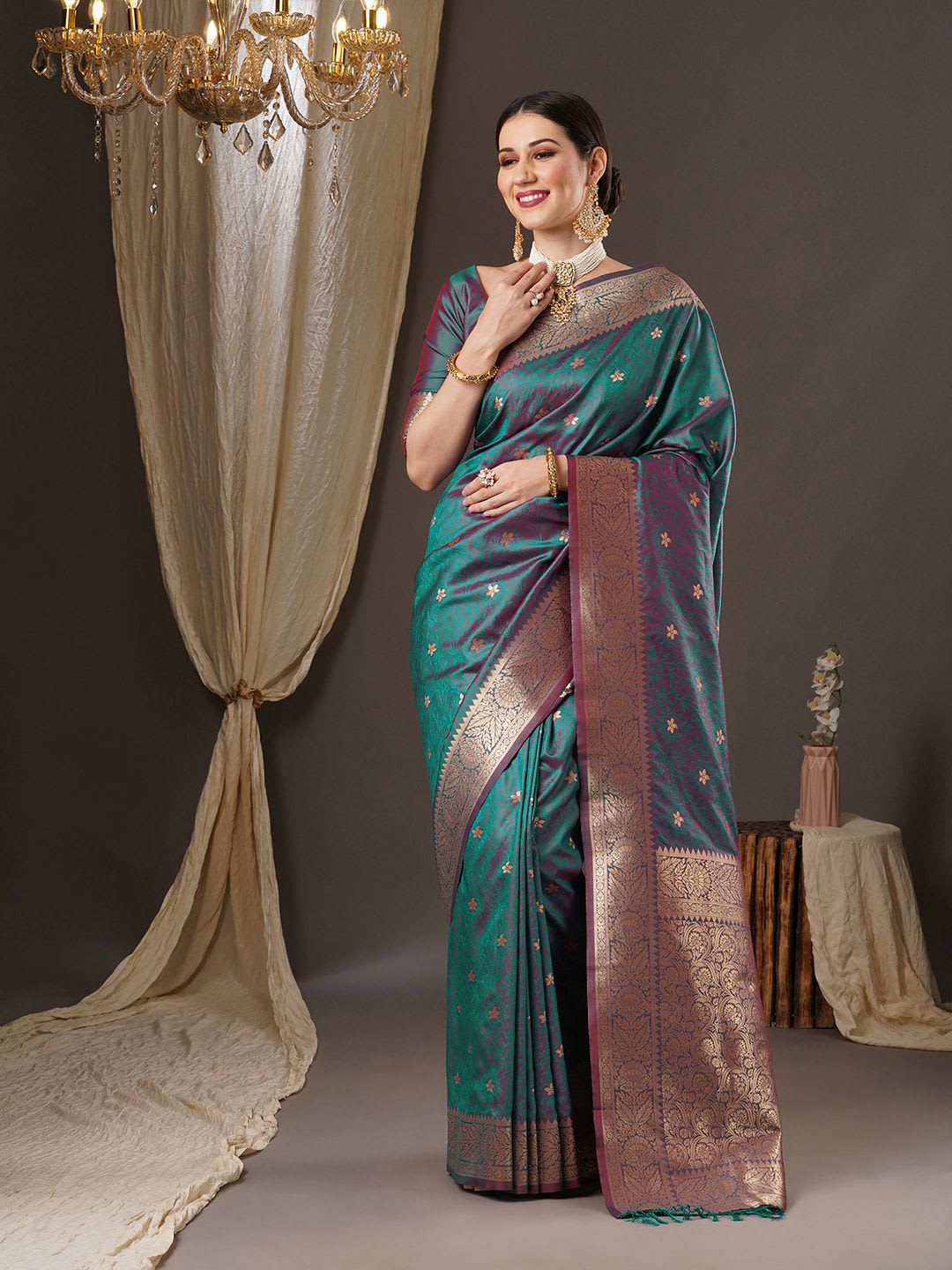Anouk Woven Design Zari Banarasi Saree - right view
