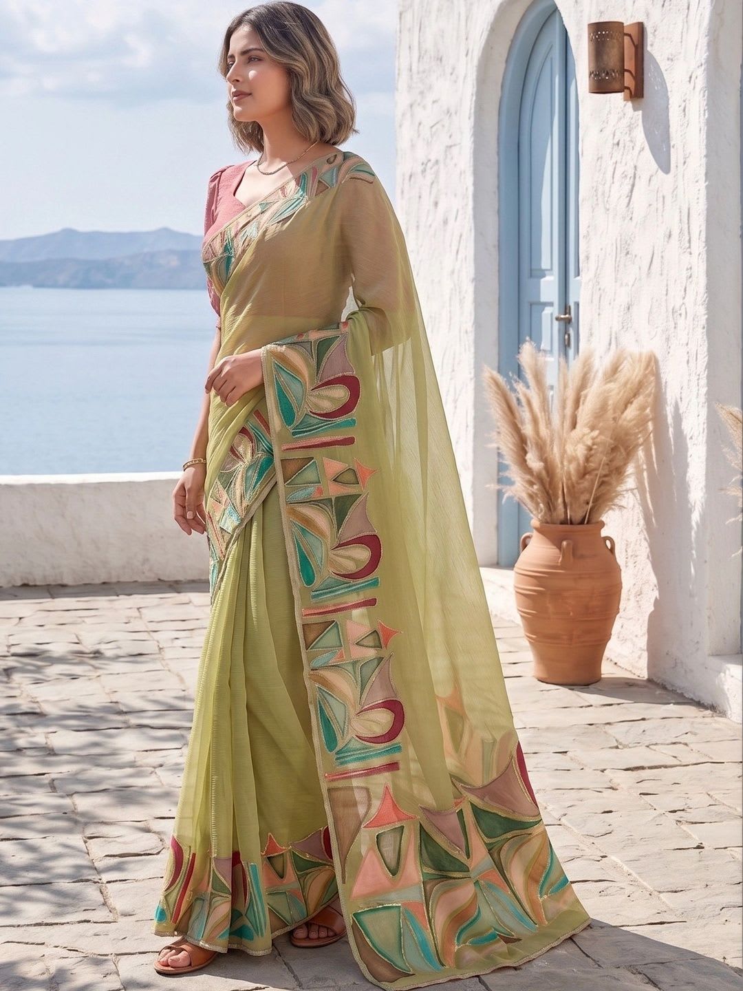 HALKA FULKA Poly Chiffon Designer Saree - right view