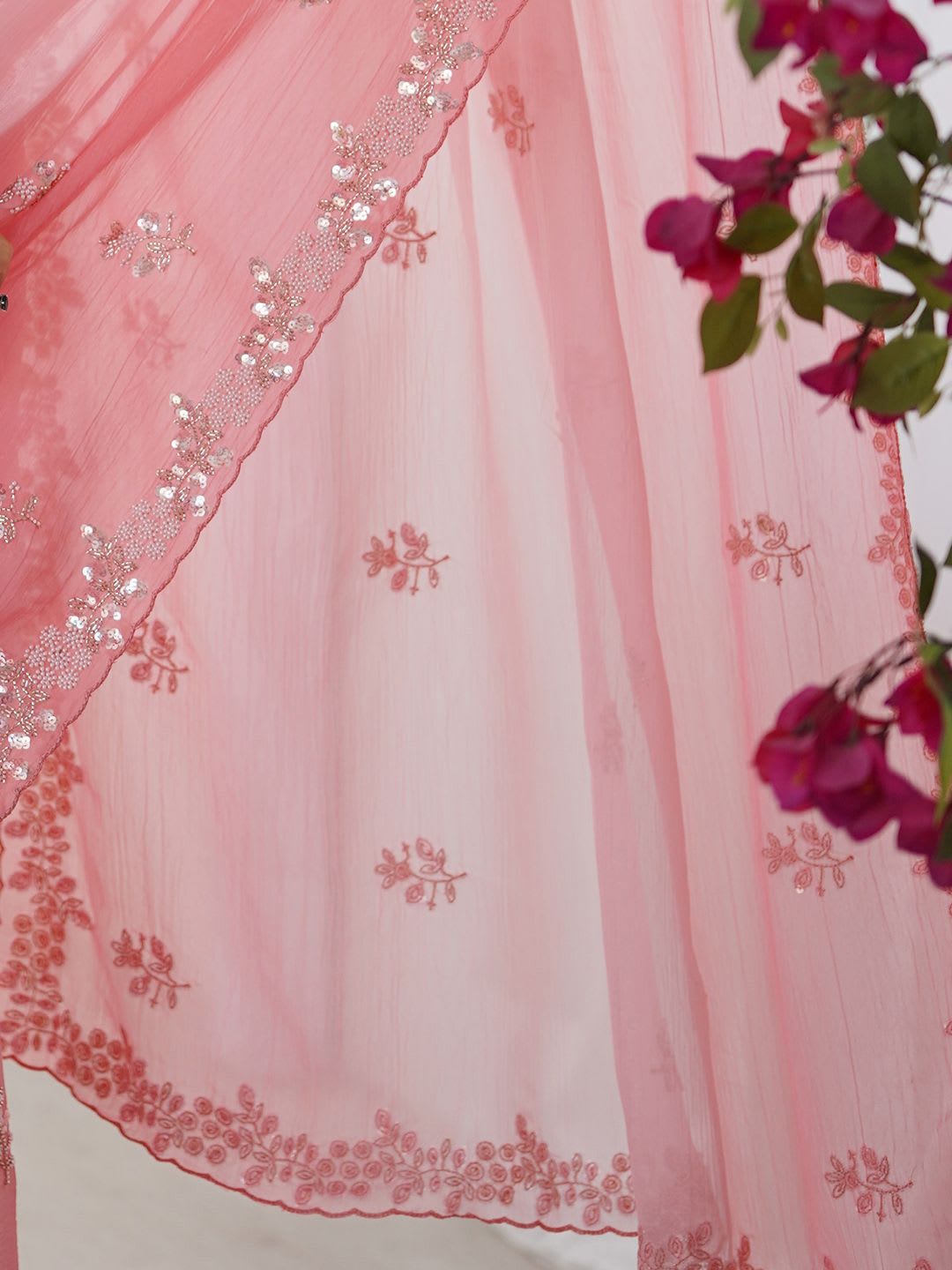 Anouk Embellished Beads and Stones Pure Chiffon Saree - left view
