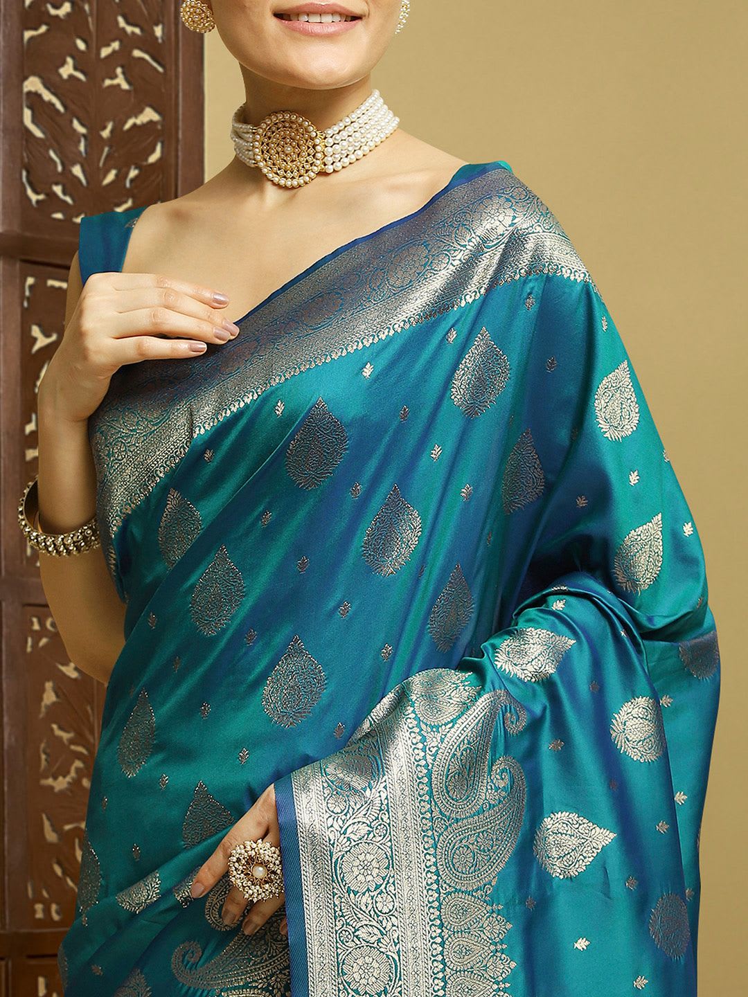 House of Pataudi Woven Design Kanjeevaram - left view