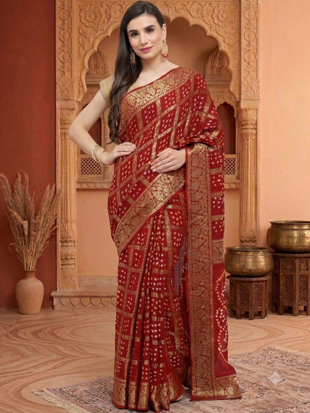 Kishori Sarees Bandhani Pure Crepe Heavy Work Bandhani Saree - back view