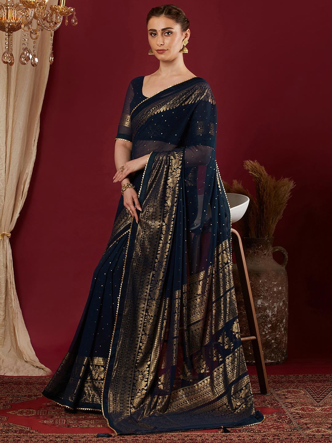 KALINI Women Woven Design Saree With Unstiched Blouse Piece - back view
