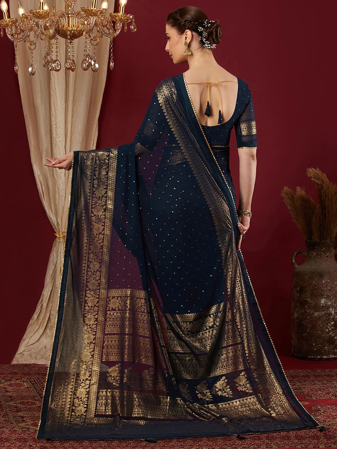 KALINI Women Woven Design Saree With Unstiched Blouse Piece - right view