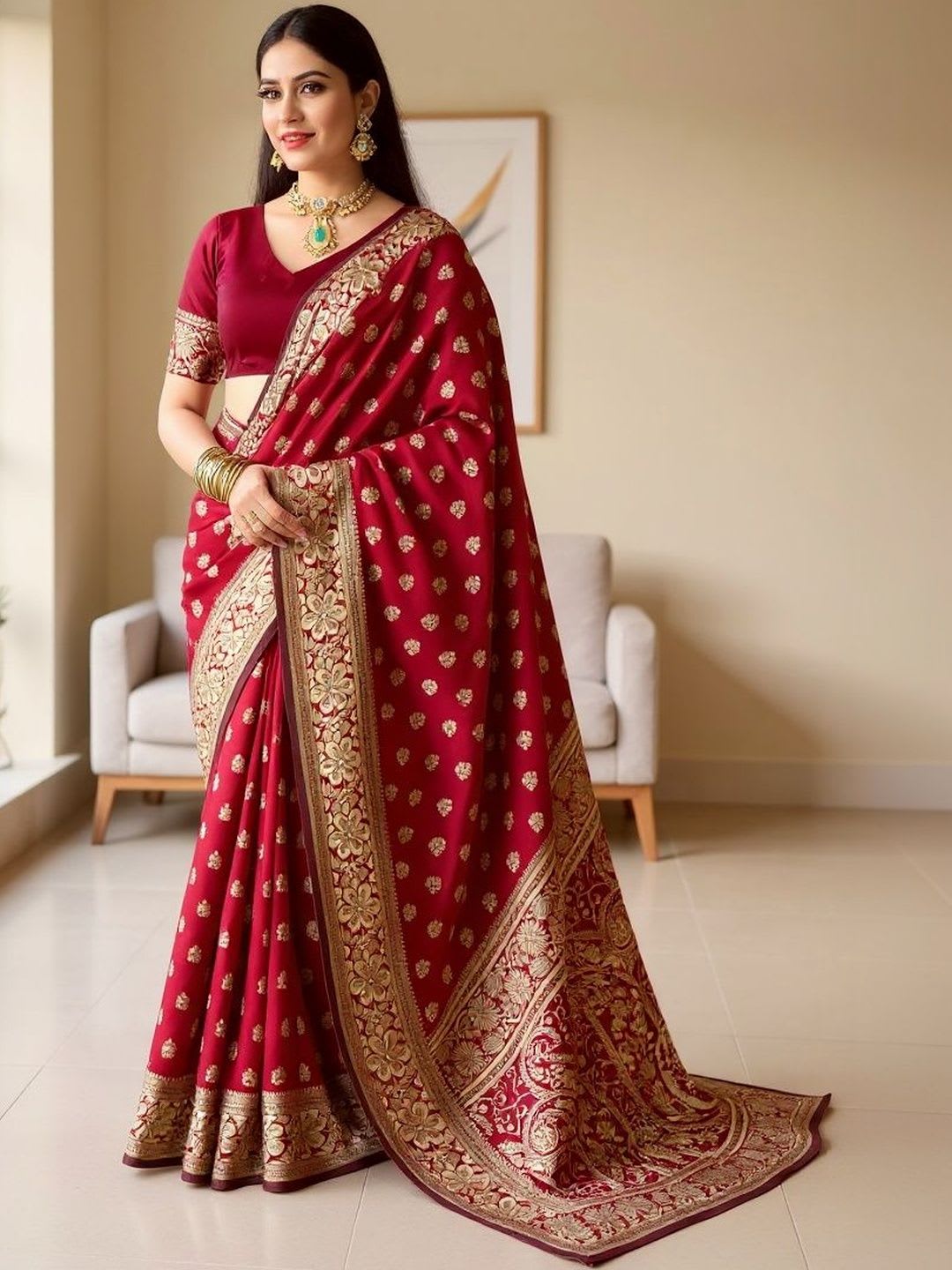 SZN Woven Design Zari Silk Blend Banarasi Saree - default view