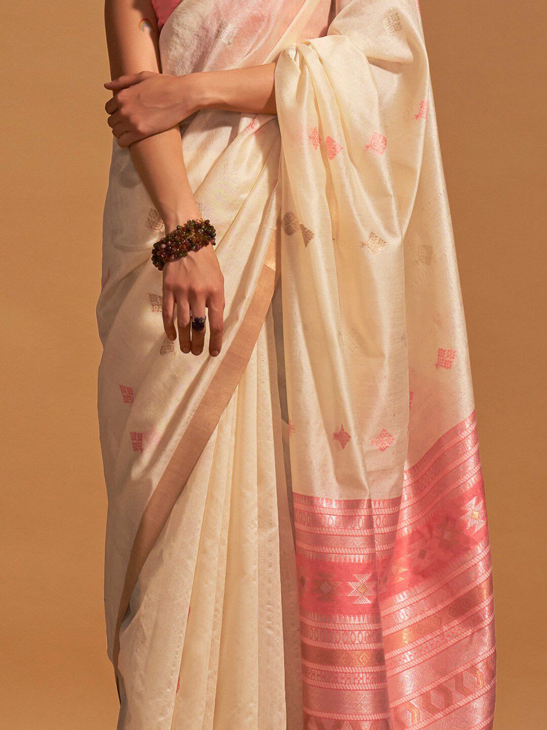 Mitera Ethnic Motifs Woven Design Zari Banarasi Saree - right view