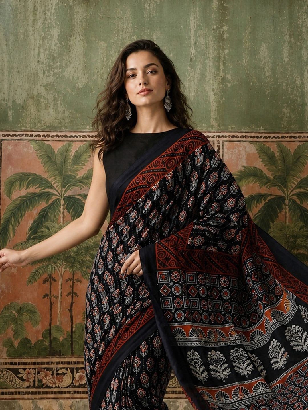 House of Pataudi Kalamkari Pure Cotton Fusion Saree - right view