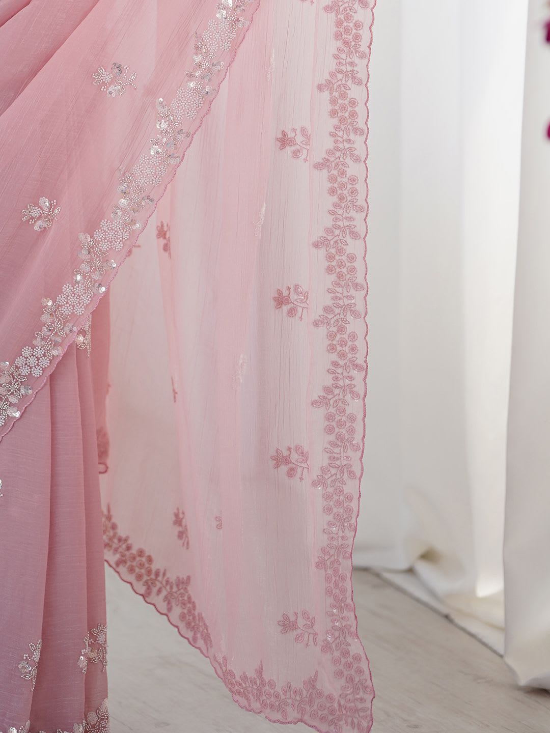 Anouk Embellished Beads and Stones Pure Chiffon Saree - left view