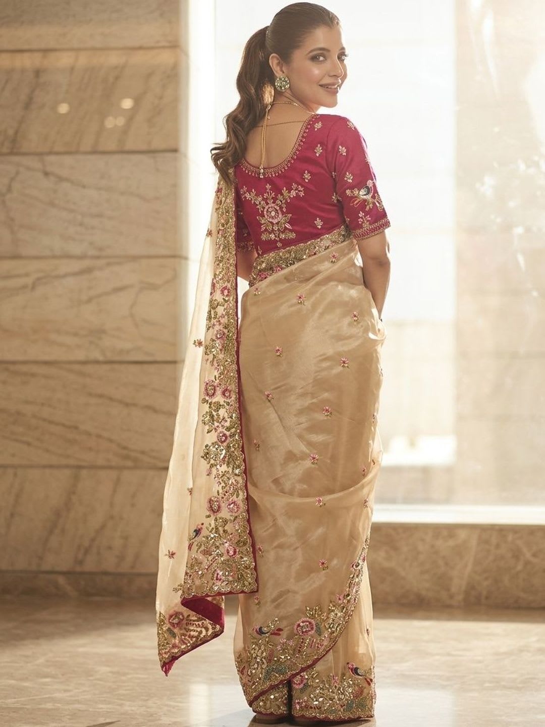 Kalista Floral Embroidered Organza Saree - right view