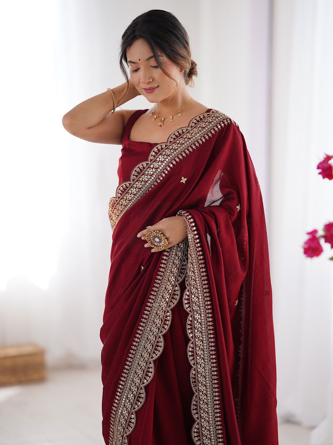 Saree mall Embellished Embroidered Sequinned Heavy Work Sarees - right view
