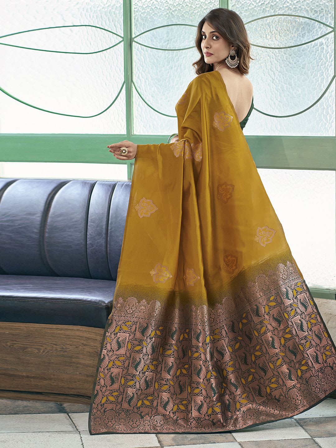 KALINI Floral Zari Silk Blend Saree - back view