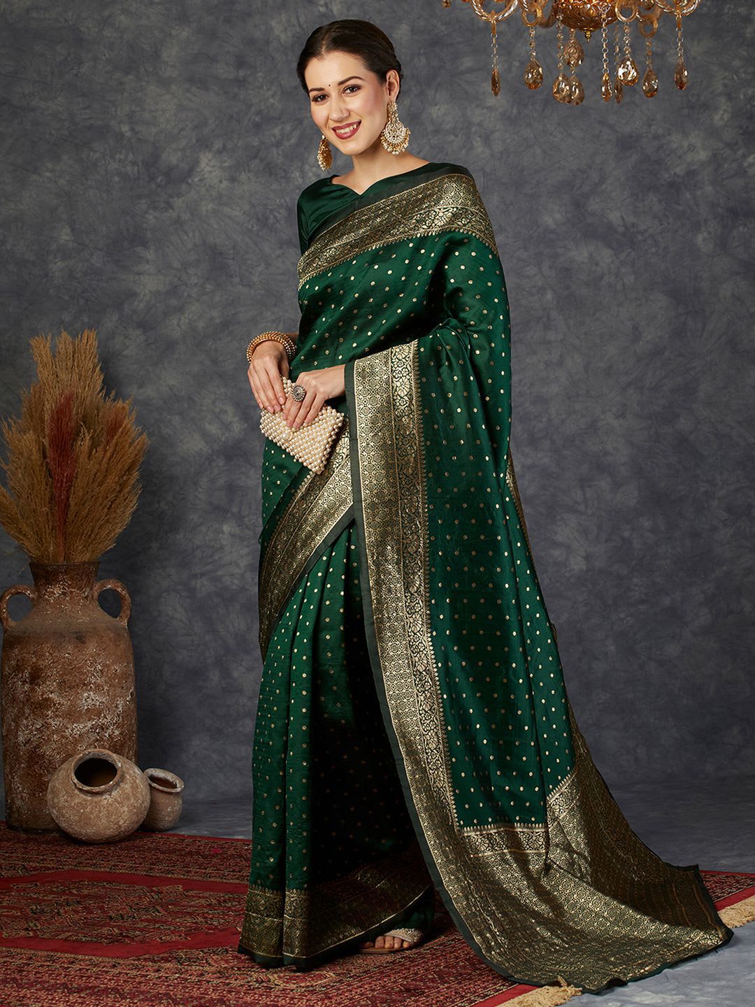 KALINI Ethnic Motifs Woven Design Zari Banarasi Saree - default view