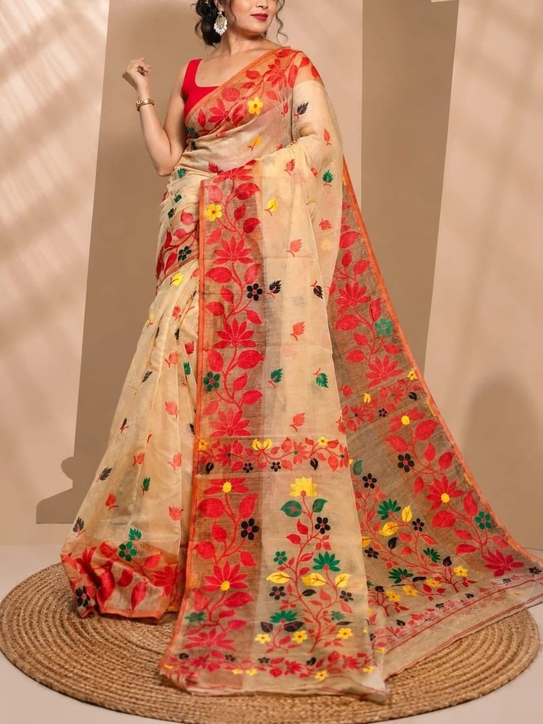 Basana Saree Kuthir Floral Jamdani Sarees - back view