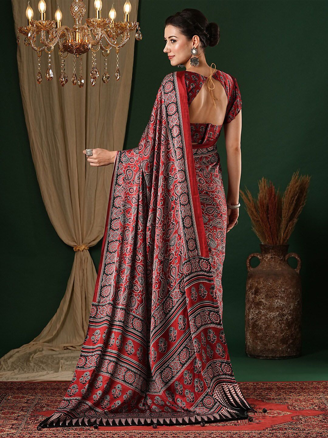 Anouk Ethnic Motifs Pure Crepe Saree - back view